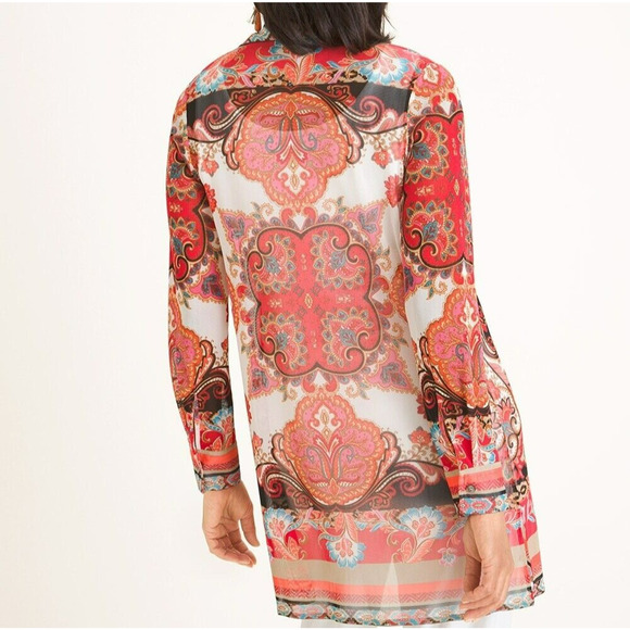 Chico's Travelers Printed Mesh Shirt Jacket Size XL / 3 Button Front Shacket - Picture 6 of 9